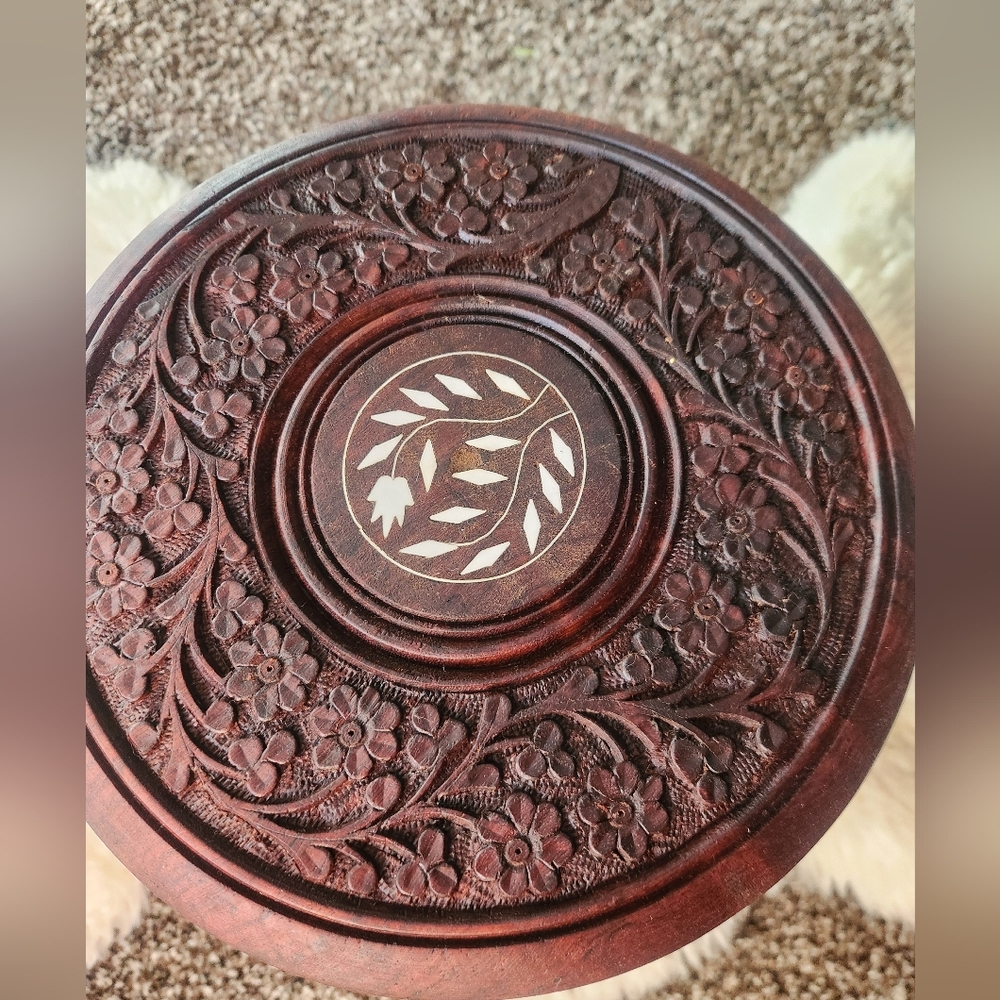 Intricately Carved Wooden Decorative Plant Stand Or Small Table